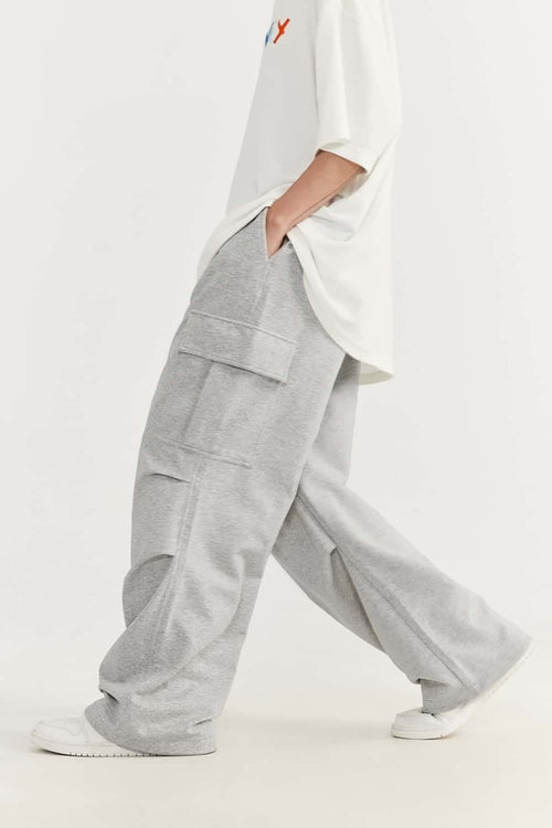 Cooling-Touch Wide-Leg Cargo Sweatpants - Flower Gray