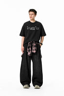 Washed Wide-Leg Denim Trousers - Black