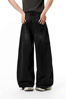 Washed Wide-Leg Denim Trousers - Black