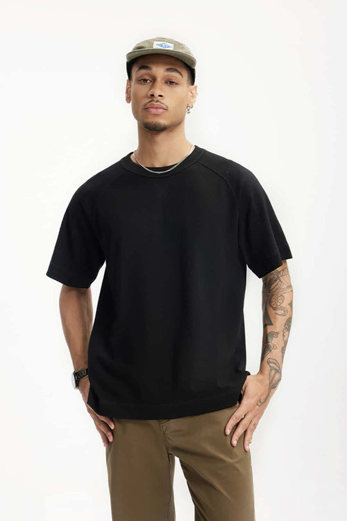 Heavyweight Linen-Blend Raglan Tee - Black