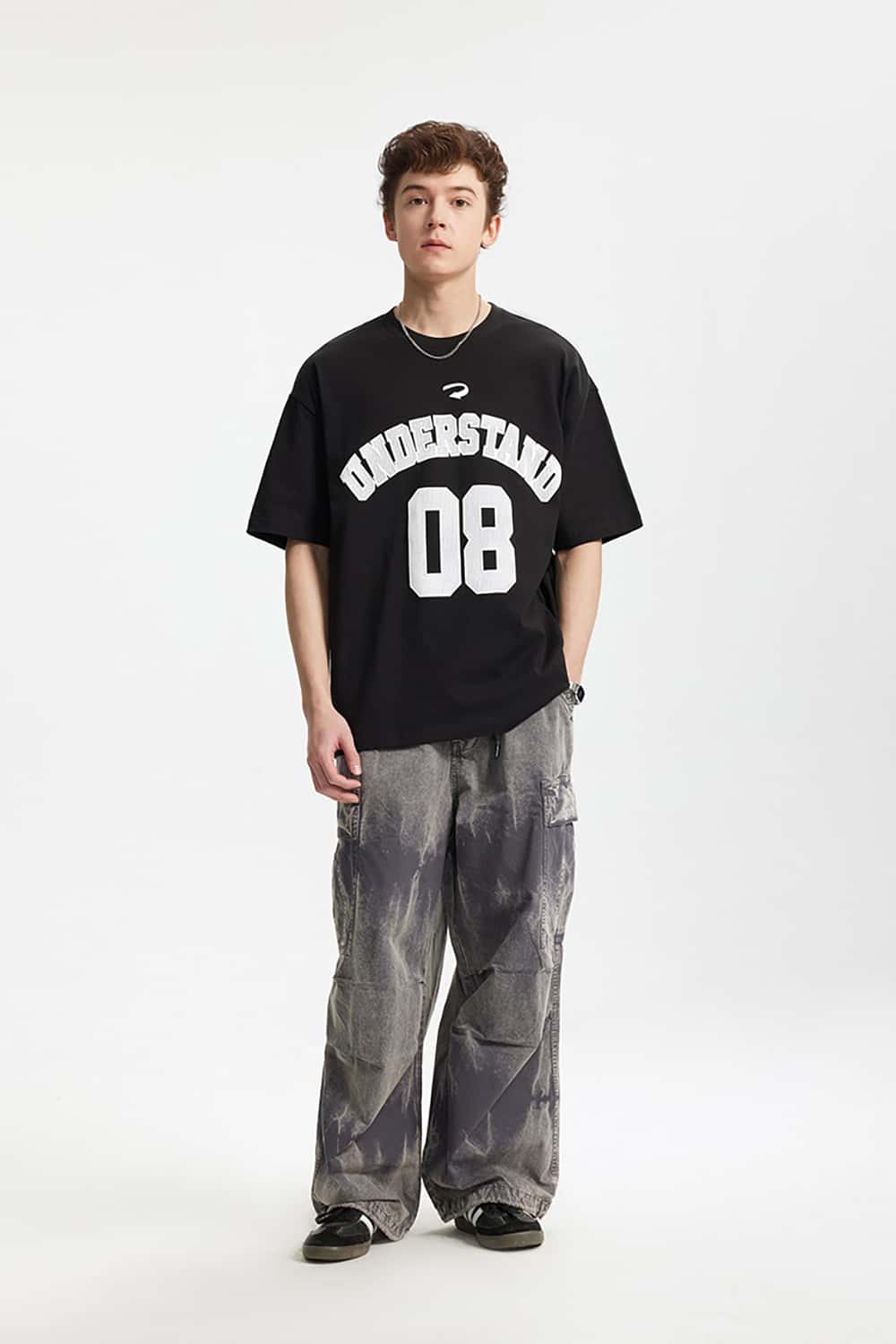 Foam Letter Print T-Shirt with Numeric Design - Short Sleeve