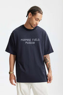 Premium Heavyweight Graphic Relaxed Tee - Navy Blue