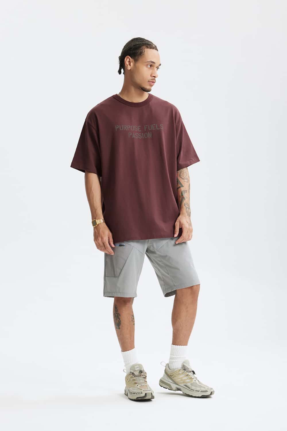 Heavyweight Hemp Cotton Letter Print T-Shirt - Loose Streetwear Short Sleeve