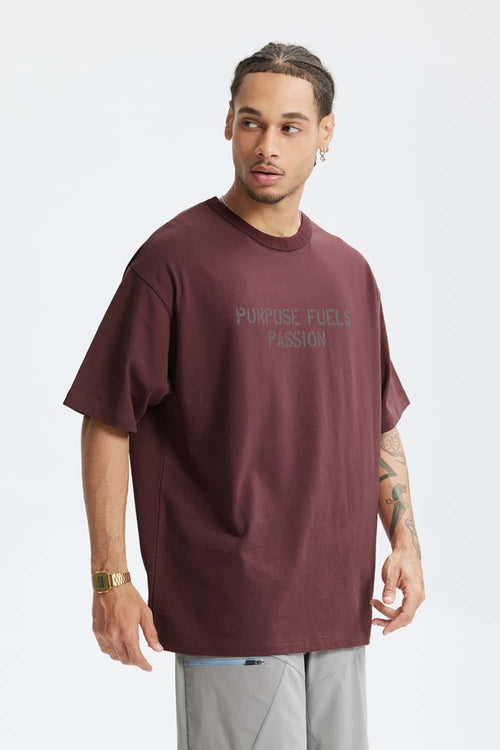 Premium Heavyweight Graphic Relaxed Tee - Reddish Brown