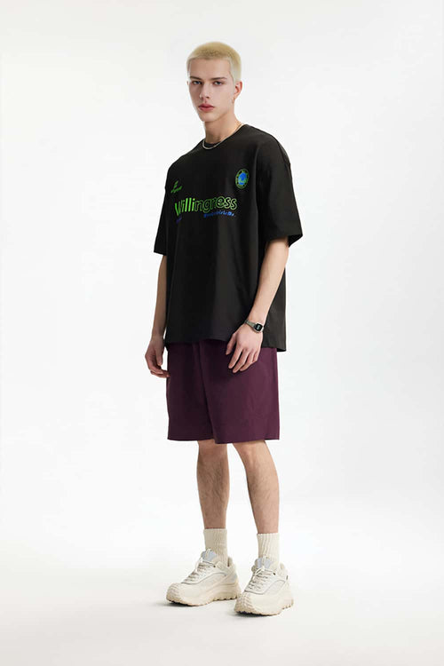 Boxy Letter-Graphic Cotton Tee - Black