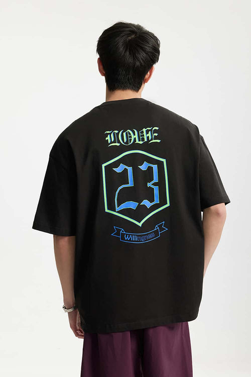 Boxy Letter-Graphic Cotton Tee - Black