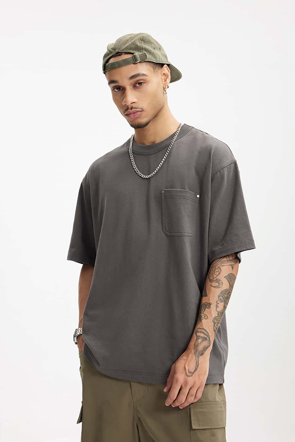 Heavyweight Hemp Cotton Rivet Pocket T-Shirt - Loose Fit Short Sleeve Solid Top