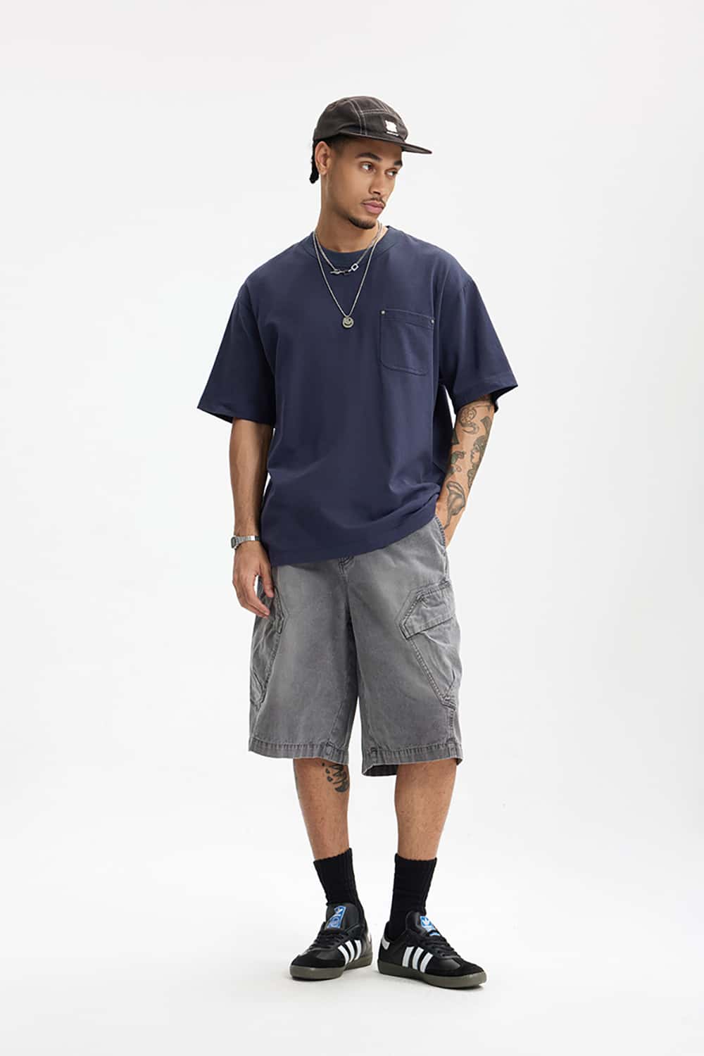 Heavyweight Hemp Cotton Rivet Pocket T-Shirt - Loose Fit Short Sleeve Solid Top