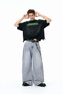 Washed Denim Curved Wide-Leg Jean - Baby Blue