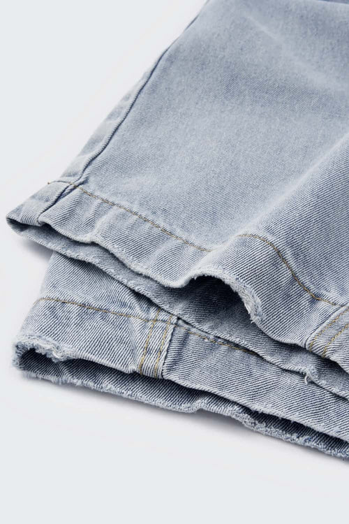 Washed Denim Curved Wide-Leg Jean - Baby Blue
