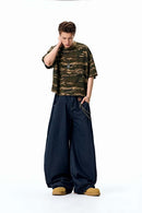 Washed Denim Curved Wide-Leg Jean - Denim