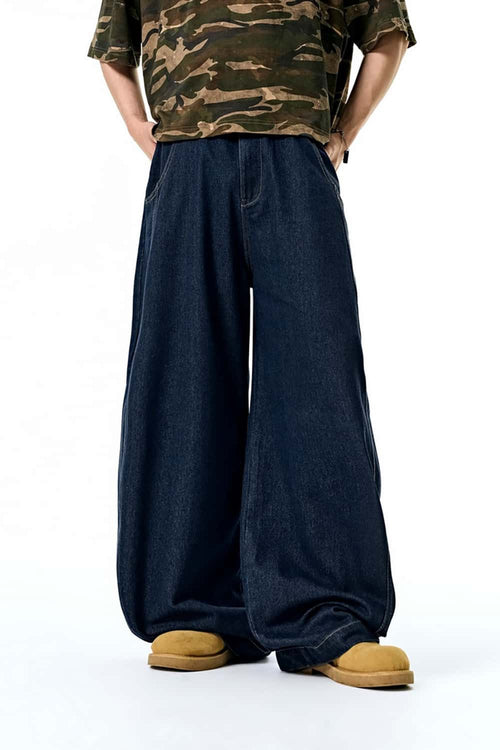 Washed Denim Curved Wide-Leg Jean - Denim