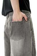 Washed Denim Curved Wide-Leg Jean - Light Gray