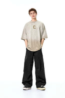 Washed Curved-Seam Cargo Pants - Black