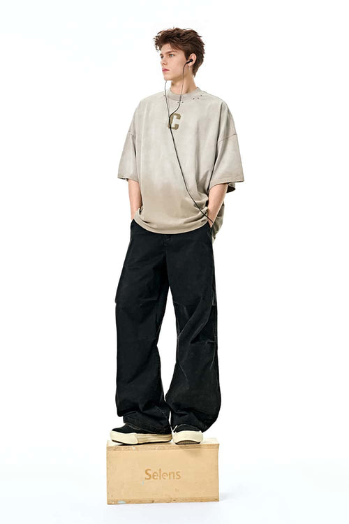 Washed Curved-Seam Cargo Pants - Black