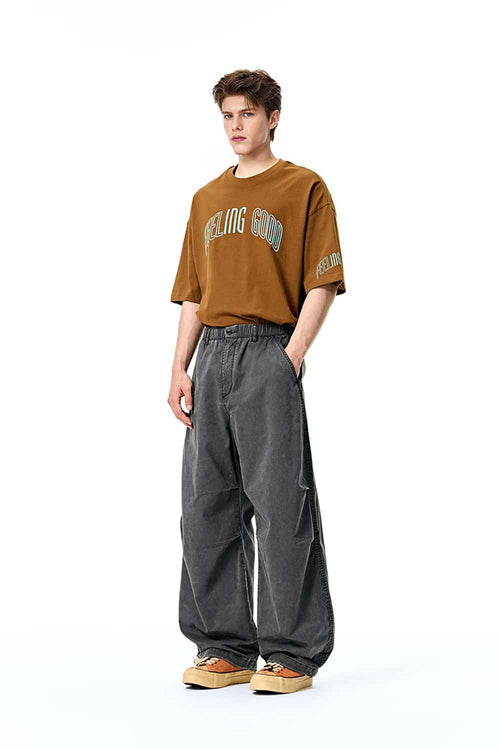Washed Curved-Seam Cargo Pants - Grayish Blue