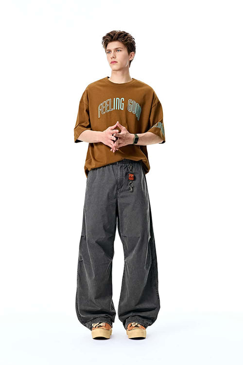 Washed Curved-Seam Cargo Pants - Grayish Blue
