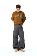 Washed Curved-Seam Cargo Pants - Grayish Blue