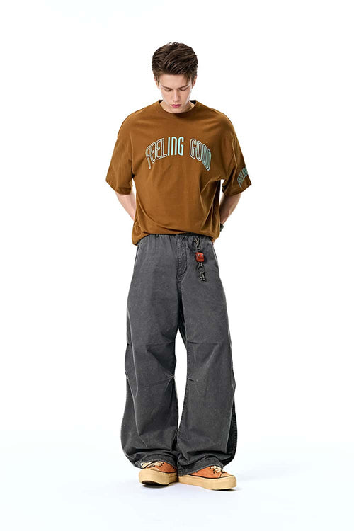 Washed Curved-Seam Cargo Pants - Grayish Blue