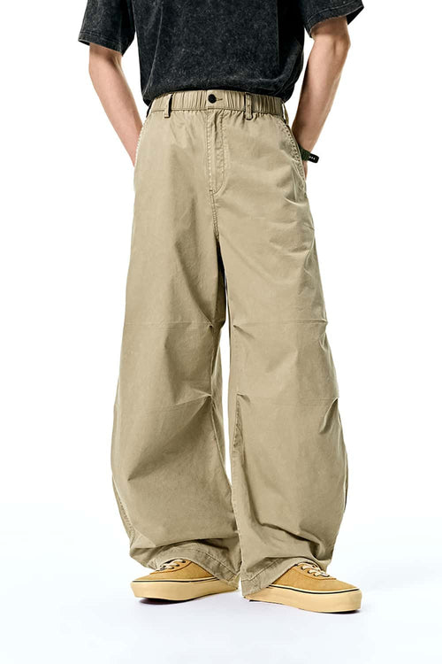 Washed Curved-Seam Cargo Pants - Light Khaki