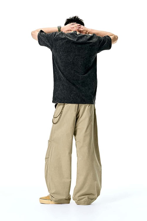 Washed Curved-Seam Cargo Pants - Light Khaki