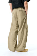 Washed Curved-Seam Cargo Pants - Light Khaki