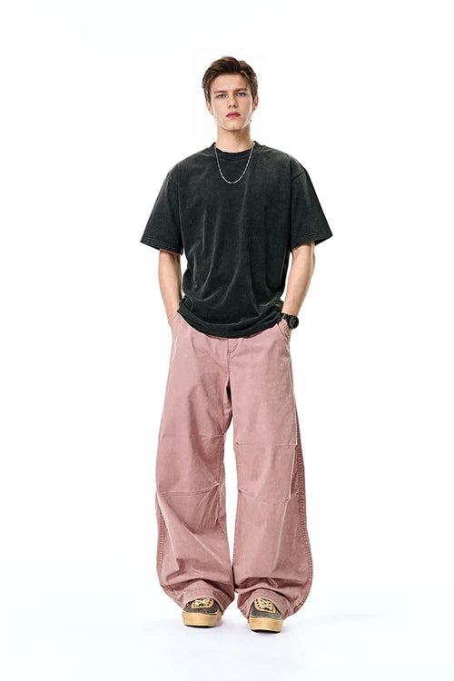 Washed Curved-Seam Cargo Pants - Pink