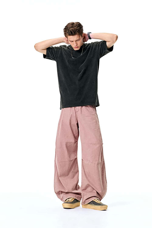 Washed Curved-Seam Cargo Pants - Pink