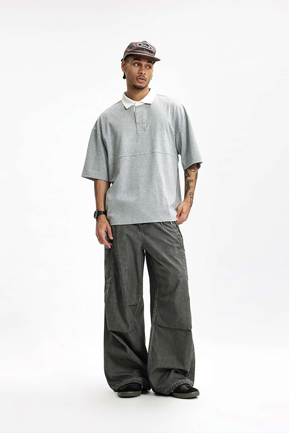 Heavy Washed Cargo Pants with Vintage Pockets - Loose Wide-Leg Casual Trousers
