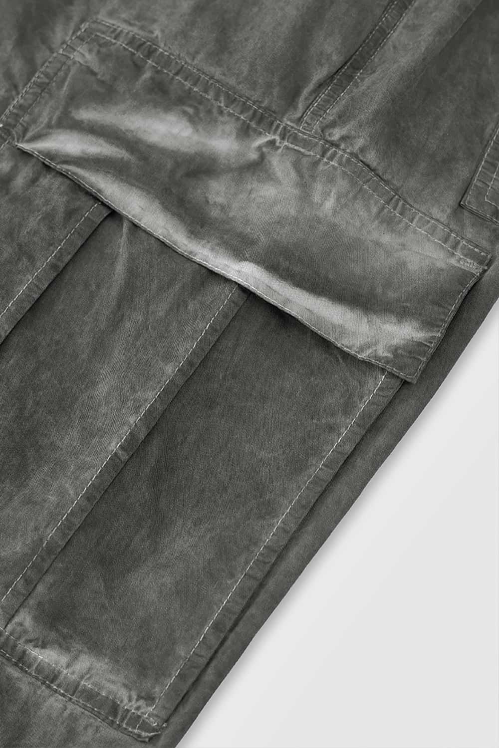 Heavy Washed Cargo Pants with Vintage Pockets - Loose Wide-Leg Casual Trousers