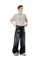 Vintage Distressed Straight-Leg Denim - Black