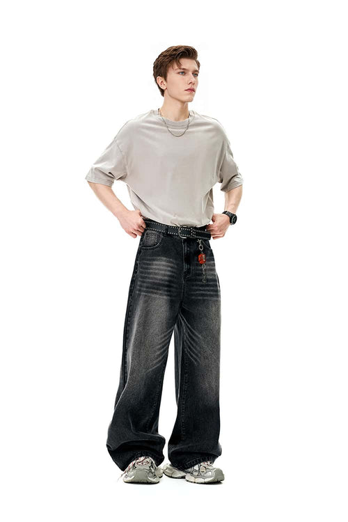 Vintage Distressed Straight-Leg Denim - Black