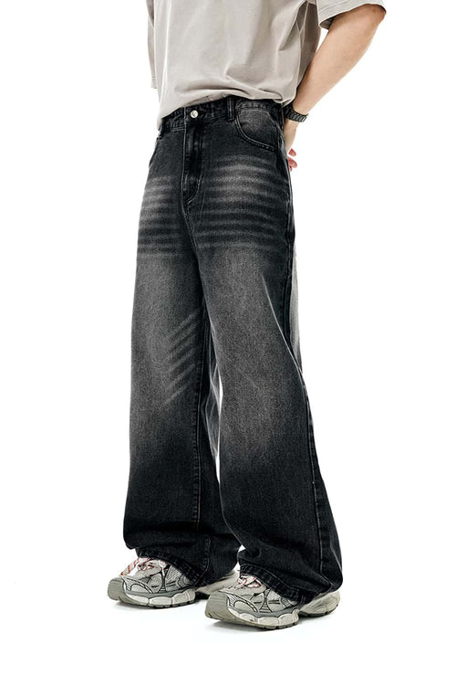 Vintage Distressed Straight-Leg Denim - Black