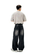 Vintage Distressed Straight-Leg Denim - Black