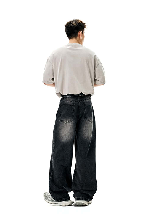 Vintage Distressed Straight-Leg Denim - Black