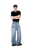 Vintage Distressed Straight-Leg Denim - Blue