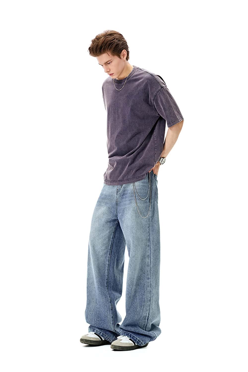 Classic Distressed Straight-Leg Denim Jeans - Wide-Leg Streetwear Casual Pants