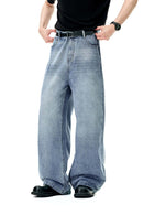 Vintage Distressed Straight-Leg Denim - Blue