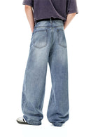 Vintage Distressed Straight-Leg Denim - Blue