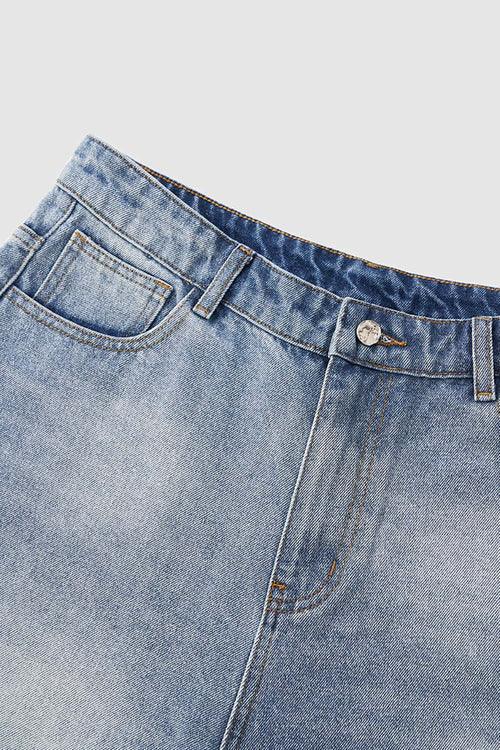 Vintage Distressed Straight-Leg Denim - Blue