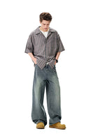 Vintage Distressed Straight-Leg Denim - Dark Blue
