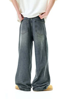 Vintage Distressed Straight-Leg Denim - Dark Blue