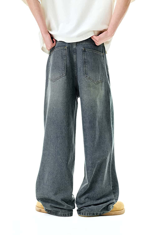 Vintage Distressed Straight-Leg Denim - Dark Blue