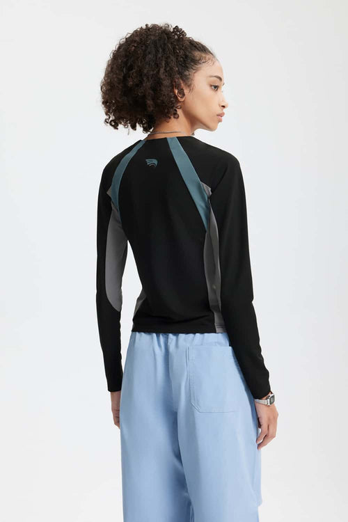 Color-Block Stretch Active Long-Sleeve - Black