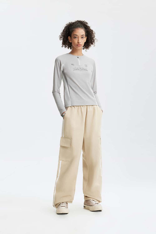 Color-Block Stretch Active Long-Sleeve - Light Gray