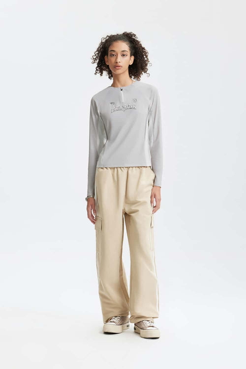 Color-Block Stretch Active Long-Sleeve - Light Gray