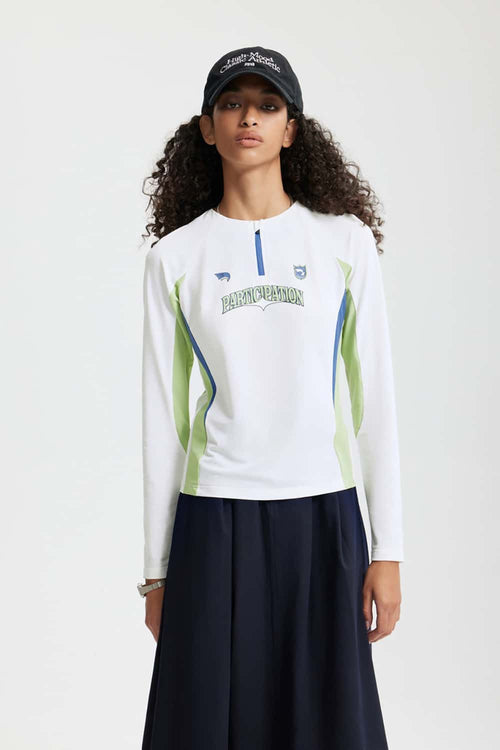 Color-Block Stretch Active Long-Sleeve - White