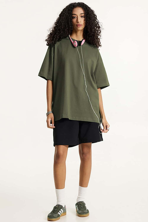 Essential Relaxed Fit Cotton Tee - Military Green