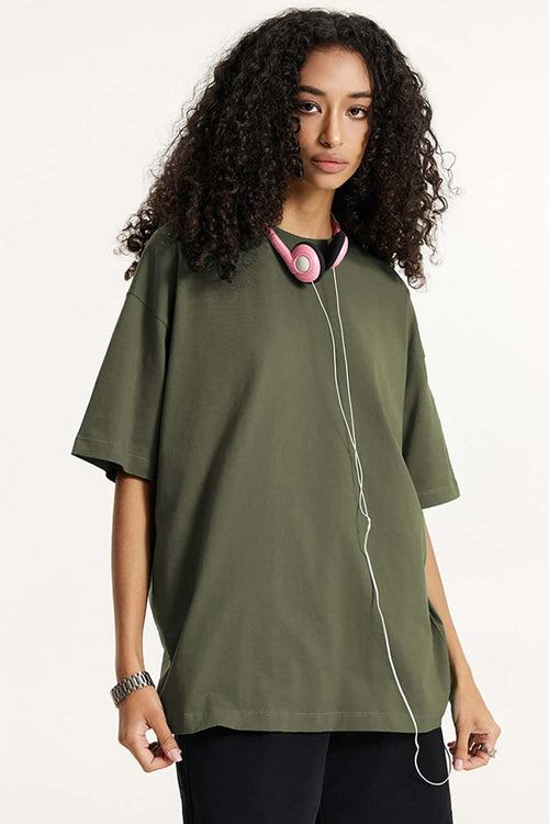 Essential Relaxed Fit Cotton Tee - Military Green