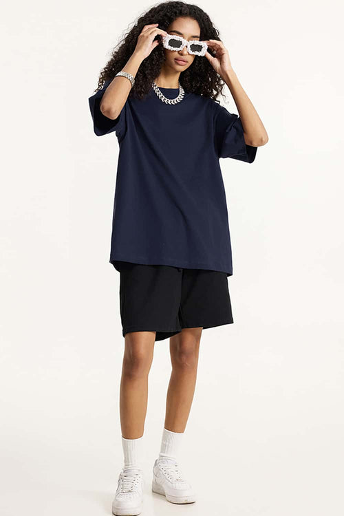 Essential Relaxed Fit Cotton Tee - Navy Blue